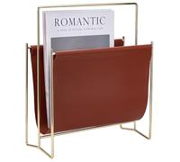 UNICRAFTALE Rack Per Riviste Moderno Marrone Supporto Di Stoccaggio Per Libri In Pelle 30x13.5x35.5cm Porta Giornali In Similpelle PVC Porta Riviste Con Telaio In Ferro Placcato Metallo Per Casa Sala