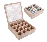 UNICRAFTALE Scatola da tè in legno con 16 scomparti, design a forma di albero della vita, per bustine di tè, piano di lavoro della cucina, armadio, 32 x 32 x 9,1 cm