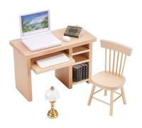 UNICRAFTALE Set di 10 mobili da ufficio in miniatura 1:12, con scrivania per computer, laptop, sedia, libri, accessori per la casa delle bambole, lo studio, decorazione per giochi di ruolo, 50 x 104 x