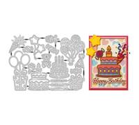 UNICRAFTALE Set di 17 plette di compleanno con stencil in metallo per biglietti, fai da te, scrapbooking, album fotografici, decorazione diario, articoli artigianali con palloncini per torte