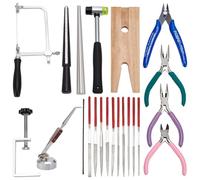 UNICRAFTALE Set di 20 attrezzi per gioielleria, con cornice per seghe da gioielleria, pinzetta, morsetto per anelli in metallo, coltello per misurare l'anello, martello, 4 pinze per gioielli
