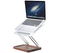 UNICRAFTALE Supporto per computer portatile in legno per scrivania, rialzo regolabile in altezza e angolo con base di stoccaggio in noce supporto refrigerante cavo per computer portatile 10-17 pollici