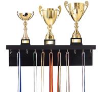 UNICRAFTALE Supporto per medaglie con gancio, montaggio a parete, in legno, per ginnastica, corsa, calcio, medaglie, numeri di partenza, colore nero opaco, 24 cm (15,9 x 3,9 pollici)