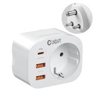 Unidapt Adattatore da viaggio 4 in 1 per India e Sri Lanka, Nepal, con 3 porte USB
