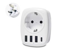 Unidapt Adattatore Presa Inglese, Adattatore Spina Inglese Con 3 USB e 1 USB C (3.4A), Adattatore UK Con Spina Europea e Schuko, Adattatore Di Tipo G Adatto per Regno Unito, Irlanda, Dubai, Maldive