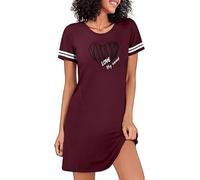 Uniexcosm Camicia da Notte Donna Cotone Estiva A Maniche Corte Camicia Notte Manica Stampa A Forma di Cuore d'Amore Vino Rosso XXL