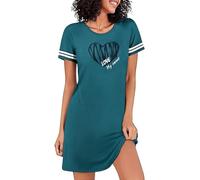 Uniexcosm Camicia da Notte Donna Cotone Estiva A Maniche Corte Camicia Notte Manica Stampa A Forma di Cuore d'Amore Blu Cobalto L
