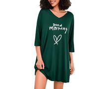 Uniexcosm Camicia da Notte Donna Cotone Estiva A Maniche Corte Camicia Notte Manica Stampa A Forma di Cuore d'Amore Verde Scuro M