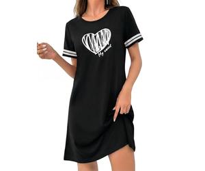 Uniexcosm Camicia da Notte Donna Cotone Estiva A Maniche Corte Camicia Notte Manica Stampa A Forma di Cuore d'Amore Nero XL