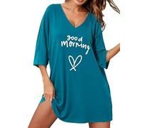 Uniexcosm Camicia da Notte Donna Cotone Manica Corta Estiva V Collo Stampa A Forma di Cuore d'Amore Blu Cobalto L