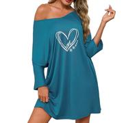 Uniexcosm Camicia da Notte Donna Cotone Manica Corta Estiva V Collo Stampa A Forma di Cuore d'Amore B-Blu Cobalto 3XL