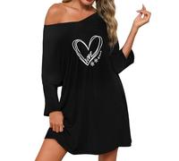 Uniexcosm Camicia da Notte Donna Cotone Manica Corta Estiva V Collo Stampa A Forma di Cuore d'Amore B-Nero L