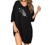 Uniexcosm Camicia da Notte Donna Cotone Manica Corta Estiva V Collo Stampa A Forma di Cuore d'Amore Nero 4 XXL