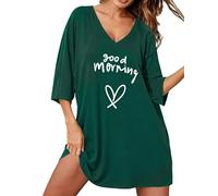 Uniexcosm Camicia da Notte Donna Cotone Manica Corta Estiva V Collo Stampa A Forma di Cuore d'Amore Verde Scuro S
