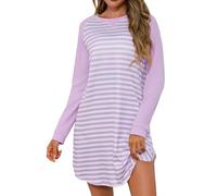 Uniexcosm Camicie da notte da donna a maniche lunghe in morbido cotone, in stile patchwork, con contrasto di colori, per la sera, S-3XL, Viola chiaro, L