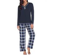 Uniexcosm Pigiama Donna Quadri Lunga Cotone Tessuto Morbido Con manica Lunga Pigiama 2 Pezzi Donna Con Tasca In Tessuto Soft 2 XL
