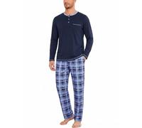 Uniexcosm Pigiama Uomo Invernale Cotone, Maniche Lunghe | 95% o 65% cotone, collo serafino con 3 bottoni, taschino, maniche lunghe, pantaloni scozzesi, vita elastica e tasche