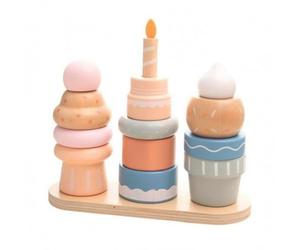 UnifearPro Blocchi Impilabili Bambini Gioco Educativo Dessert Set Forme con Pioli Piattaforma Legno Pezzi Stampati Motivi Allenamento Logica Motricità Fine Adatto per Asilo Viaggio Casa