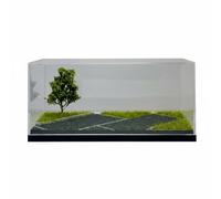 UnifearPro Miniatura Auto Espositore Vetrina Diorama Teche Parcheggio con Paesaggio Stradale Albero E Copertura Acrilica Base in Ebano Solida Materiale Plastica Acrilico Adatto a Esposizione