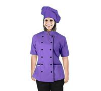 Uniformates Giacca da cuoco a maniche corte da donna e divisa da chef per maestri chef e pizzaioli con cappello da chef (XX-Large, Porpora)