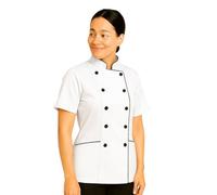 Uniformates Giacca da cuoco da donna a maniche corte e divisa da cuoco per maestro chef e pizzaiolo (Small, White)