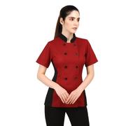 Uniformates giacca da cuoco e divisa da cuoco a maniche corte da donna Con rete laterale per maestri chef e pizzaioli (Large, Rosso)