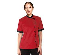 Uniformates Nuova giacca da cuoco a maniche corte da donna e divisa da chef per maestri chef e pizzaioli (XX-Large, rosso)