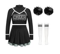 Uniforme da cheerleader for ragazze, vestito ballo, top corto, gonna a pieghe, palline di fiori, calzini for la squadra, set abbigliamento(B White Black,14)