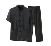 Uniforme da kung fu a maniche corte set cinese tradizionale Qi Gong arti marziali Wing Chun Shaolin panni abbigliamento nero-3XL