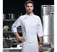 Uniforme da lavoro premium per chef a maniche lunghe - Tessuto in poliestere, lavabile in lavatrice, design con colletto alla coreana, adatto per chef in cucina, panificio, ristorante, mensa scolastic