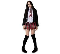 Uniforme da studentessa zombie per donna - Taglia XS - Nero e tartan macchiato di sangue con bordi strappati - Costume di Halloween per adulti
