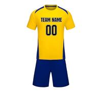 Uniforme di calcio personalizzata della squadra di calcio Kit personalizzato Pantaloncini Jersey con nome Numero Logo Manica Corta Athletic Training Set, Giallo, M
