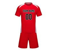 Uniforme di calcio personalizzata della squadra di calcio Kit personalizzato Pantaloncini Jersey con nome Numero Logo Manica Corta Athletic Training Set, Rosso, L