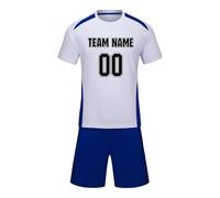 Uniforme di calcio personalizzata della squadra di calcio Kit personalizzato Pantaloncini Jersey con nome Numero Logo Manica Corta Athletic Training Set, bianco, XL