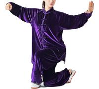 Uniforme Kung Fu da Uomo Arti Marziali, Manica Lunga Tang Suit Velluto Dorato Tai Chi Abbigliamento Unisex Due Pezzi, Adatto per Wu Shu Wing Chun Taekwondo, Purple, M