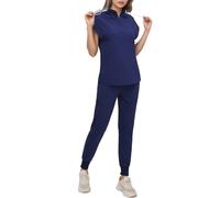 Uniforme medica per donne Scrubs Set ad asciugatura rapida Tunica Top Pantaloni Slip-on Maniche corte Colletto alla coreana Camicetta Abbigliamento da lavoro Assistenza infermieristica Cosmetica Spa