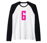 Uniforme numerata Pink Numero 6 Team Junior Sports Maglia con Maniche Raglan
