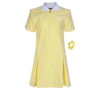 Uniforme scolastica per bambina, vestito estivo plissettato a quadretti + pompon per capelli, età 3 4 5 6 7 8 9 10 11 12 13 14 15 16 17 18 anni, Giallo, 17-18 anni