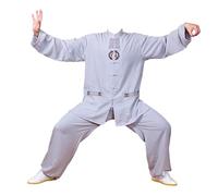 Uniforme tradizionali di arti marziali, Abito da uomo in lino Tai Chi, grigio scuro, taglie multiple(Gray-long Sleeve,XS)