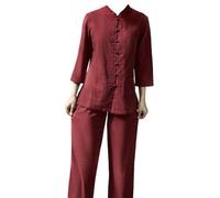 Uniforme tradizionali di arti marziali, Completo da donna in lino Kung Fu Tai Chi, multicolor, taglie multiple(Wine Red,4XL)