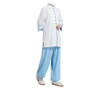 Uniforme tradizionali di arti marziali, Uniforme da donna Tai-Chi Kung Fu in cotone lino bianco blu e bianco rosa taglie dalla XS alla XXL(White Blue,XL)
