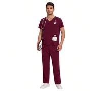 Uniformi chirurgiche da uomo, completi da infermiere, Top + Pantaloni, Completo da infermiere uomo, Uniformi per saloni di bellezza, Completi da ospedale L,M,S,XLBlocchi di colore,Lettere,Colore unico