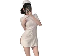 Uniformi da Allattamento Donne Pizzo Prospettiva Abbigliamento Sexy Cosplay Sesso Moda Lingerie Erotica J-White with Socks S