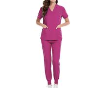 Uniformi Set Scrub Top con scollo a V Pantaloni da jogging Donna Manica