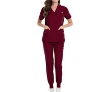 Uniformi Set Scrub Top con scollo a V Pantaloni da jogging Donna Manica