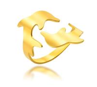 UNIFT Anello da donna con due delfini, in acciaio inox, aperto, regolabile, per amore reciproco, regalo per compleanno, anniversario, San Valentino, Acciaio inossidabile, Non pietra preziosa