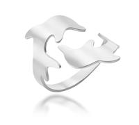 UNIFT Anello da donna con due delfini, in acciaio inox, aperto, regolabile, per amore reciproco, regalo per compleanno, anniversario, San Valentino, Acciaio inossidabile, Non pietra preziosa