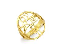 unift Anello ebraico Chai Star of Daivd per donne uomini in acciaio inox ebraismo simbolo di vita anello lettera ebraica preghiera gioielli Pasquaver regalo (oro, 16)