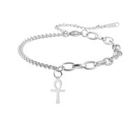 unift Bracciale a croce Ankh per le donne Ragazza Acciaio inossidabile Chiave egiziana della vita Bracciale a croce Caviglia Moda Charm Ankh Croce Amuleto Gioielli (Argento 2)