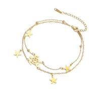 UNIFT Bracciale Cavigliera con Tartaruga Marina e Stella di Mare per Donne, Acciaio Inossidabile, Svuotato, Regolabile, a Strati, Gioielli Estivi da Spiaggia e Natura per Regali, Regolabile, Acciaio